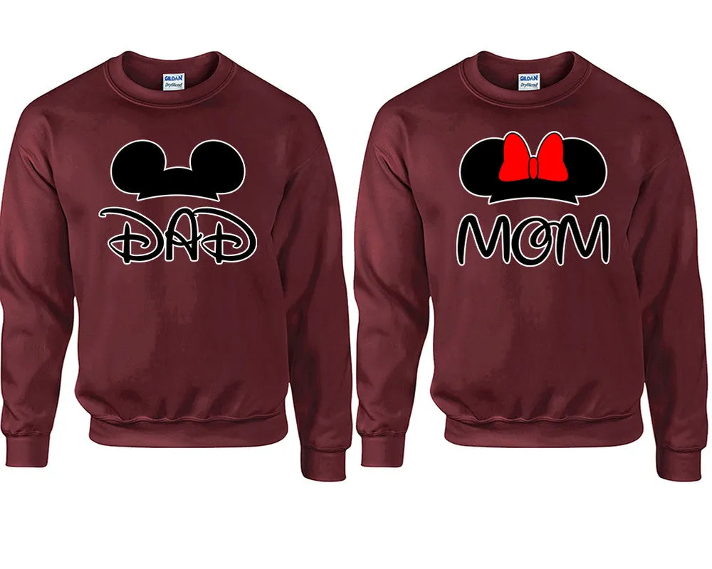 Dad & Mom Couple Matching Crewneck Sweaters – Unisex Pullover Sweaters Sold Separately for Him and Her