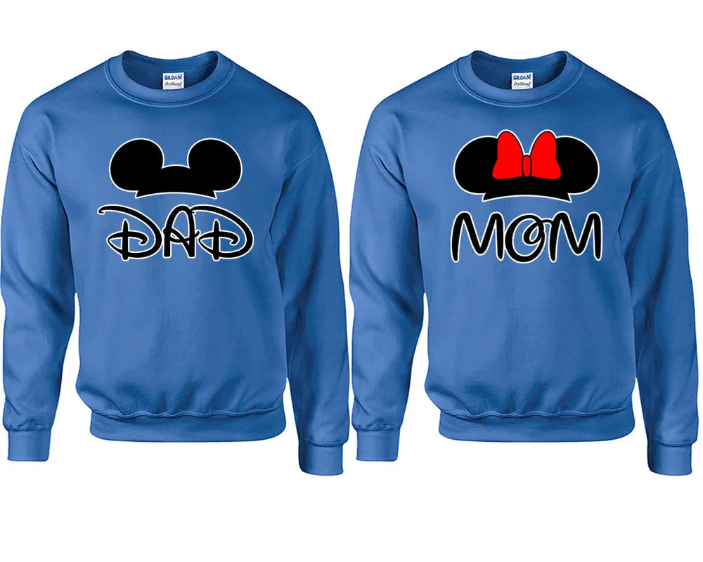 Dad & Mom Couple Matching Crewneck Sweaters – Unisex Pullover Sweaters Sold Separately for Him and Her
