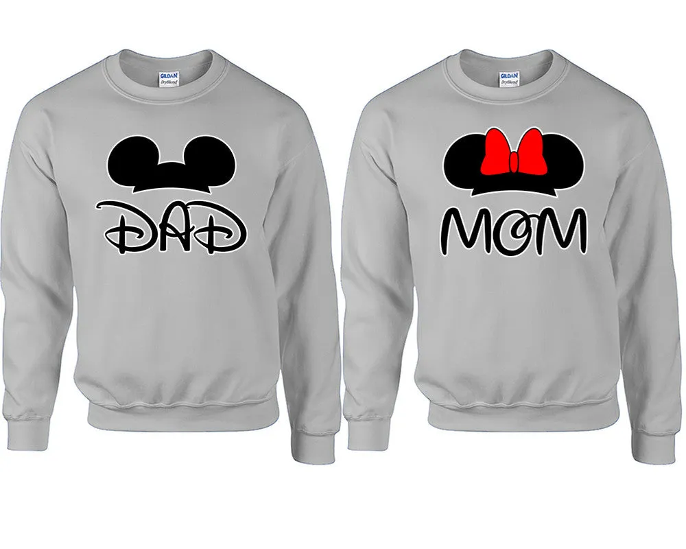 Dad & Mom Couple Matching Crewneck Sweaters – Unisex Pullover Sweaters Sold Separately for Him and Her