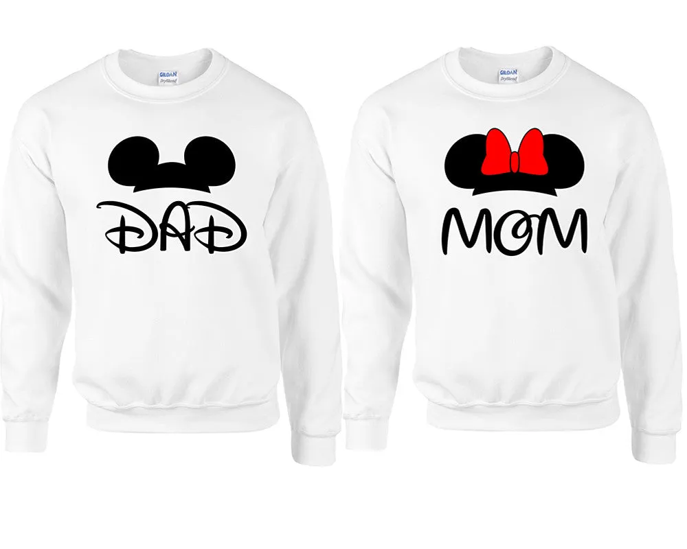 Dad & Mom Couple Matching Crewneck Sweaters – Unisex Pullover Sweaters Sold Separately for Him and Her