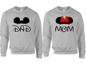 Dad & Mom Couple Matching Crewneck Sweaters – Unisex Pullover Sweaters Sold Separately for Him and Her