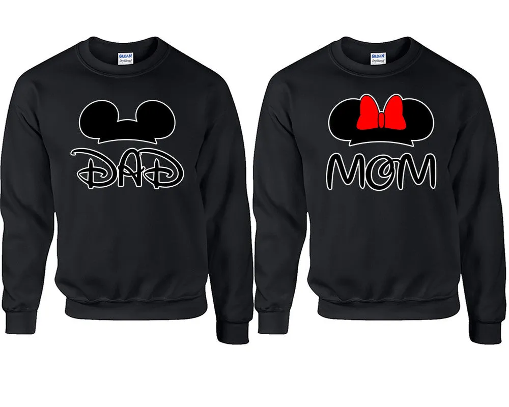 Dad & Mom Couple Matching Crewneck Sweaters – Unisex Pullover Sweaters Sold Separately for Him and Her
