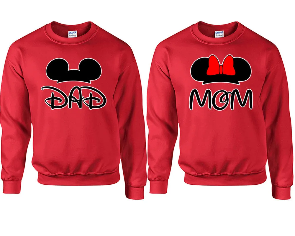 Dad & Mom Couple Matching Crewneck Sweaters – Unisex Pullover Sweaters Sold Separately for Him and Her