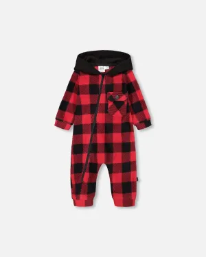 Deux Par Deux infant buffalo plaid hooded jumpsuit