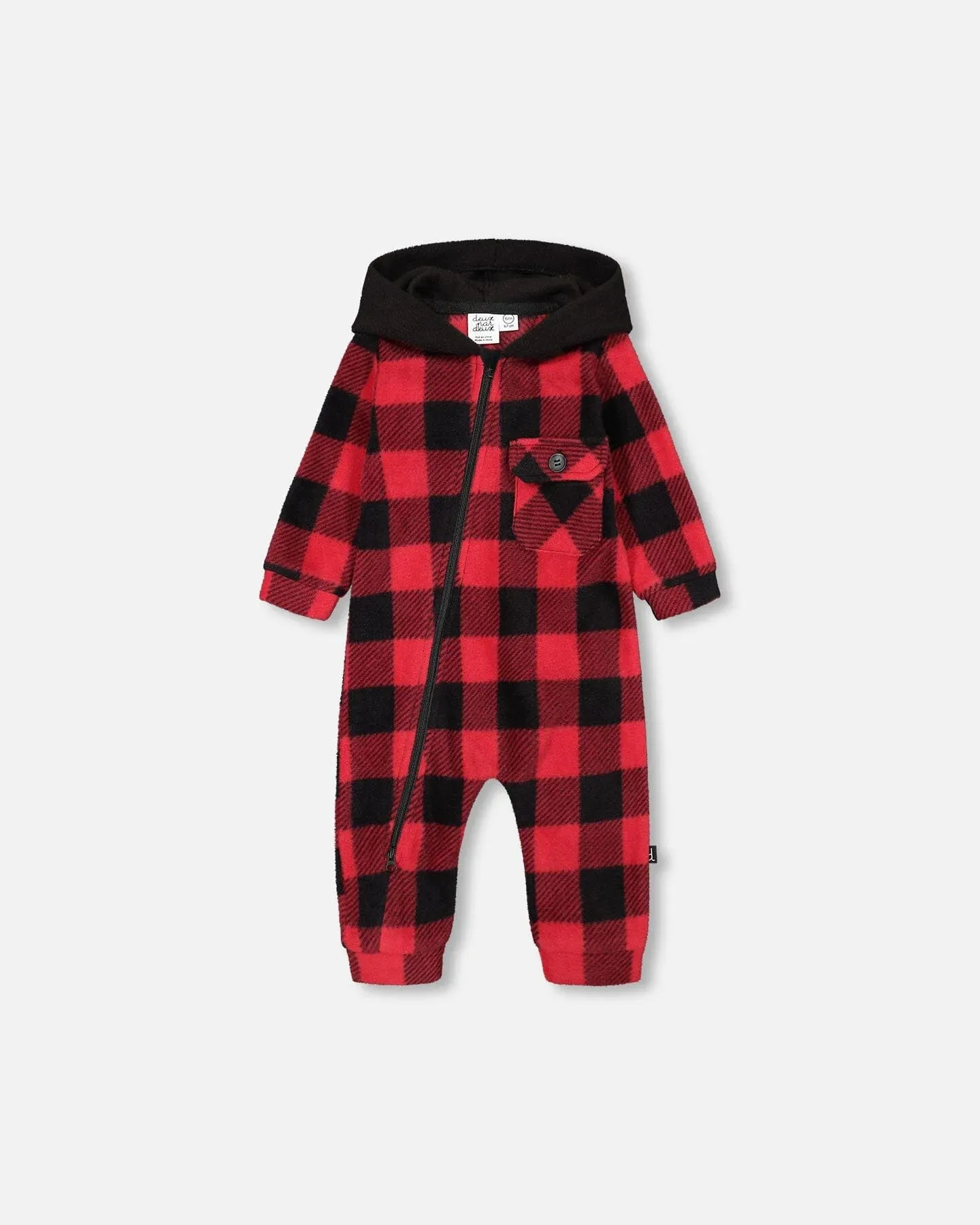 Deux Par Deux infant buffalo plaid hooded jumpsuit