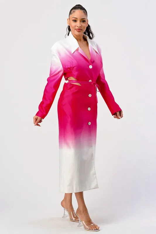 Elegant Ombre Spring Trench Coat – Chic Gradient Longline Outerwear