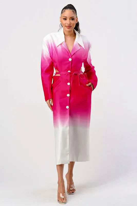 Elegant Ombre Spring Trench Coat – Chic Gradient Longline Outerwear