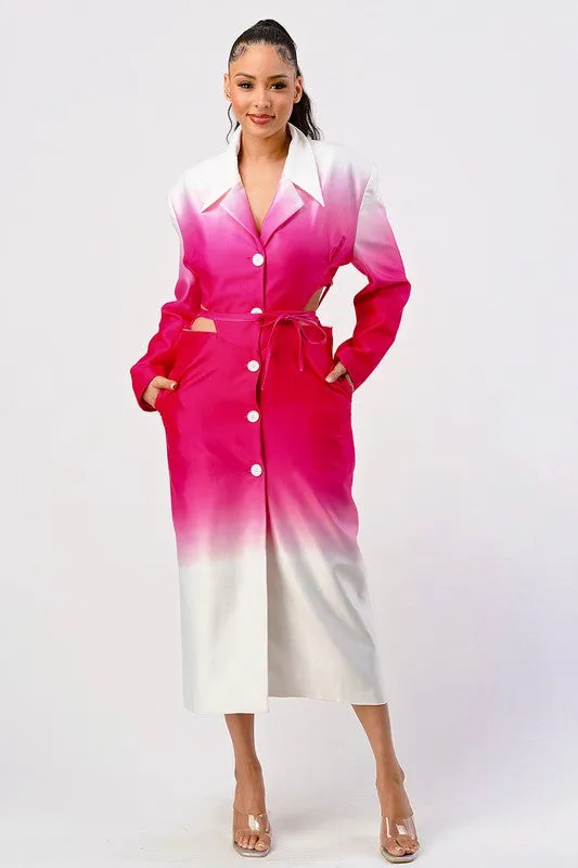 Elegant Ombre Spring Trench Coat – Chic Gradient Longline Outerwear