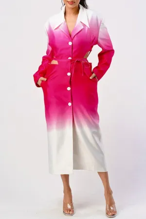 Elegant Ombre Spring Trench Coat – Chic Gradient Longline Outerwear
