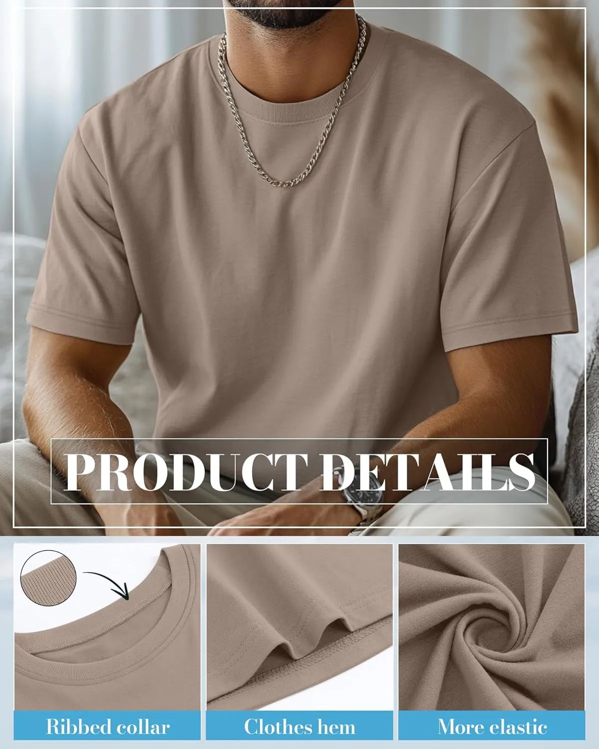 Ficerd 5 Pack Men's Big and Tall Shirts Short Sleeve Cotton Tee Summer Crew Neck Oversize Top Loose Fit Shirt Multipack