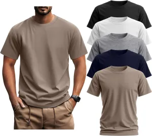Ficerd 5 Pack Men's Big and Tall Shirts Short Sleeve Cotton Tee Summer Crew Neck Oversize Top Loose Fit Shirt Multipack