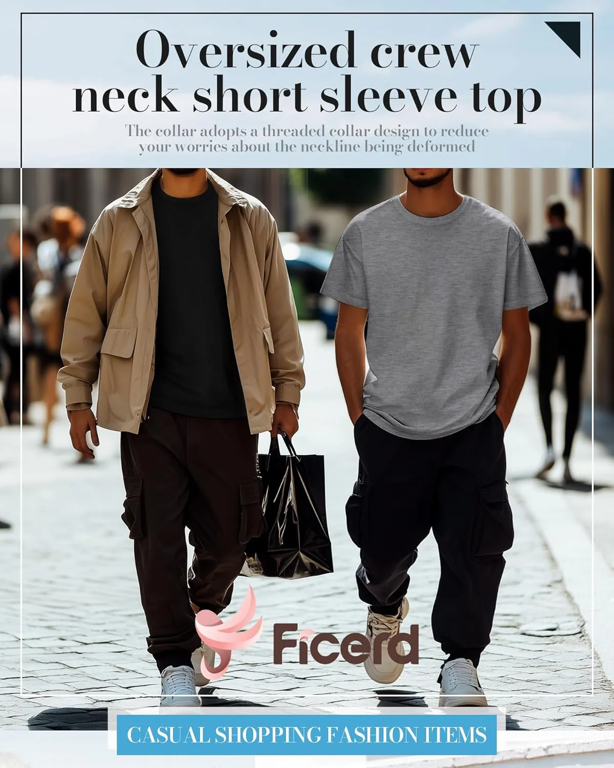 Ficerd 5 Pack Men's Big and Tall Shirts Short Sleeve Cotton Tee Summer Crew Neck Oversize Top Loose Fit Shirt Multipack