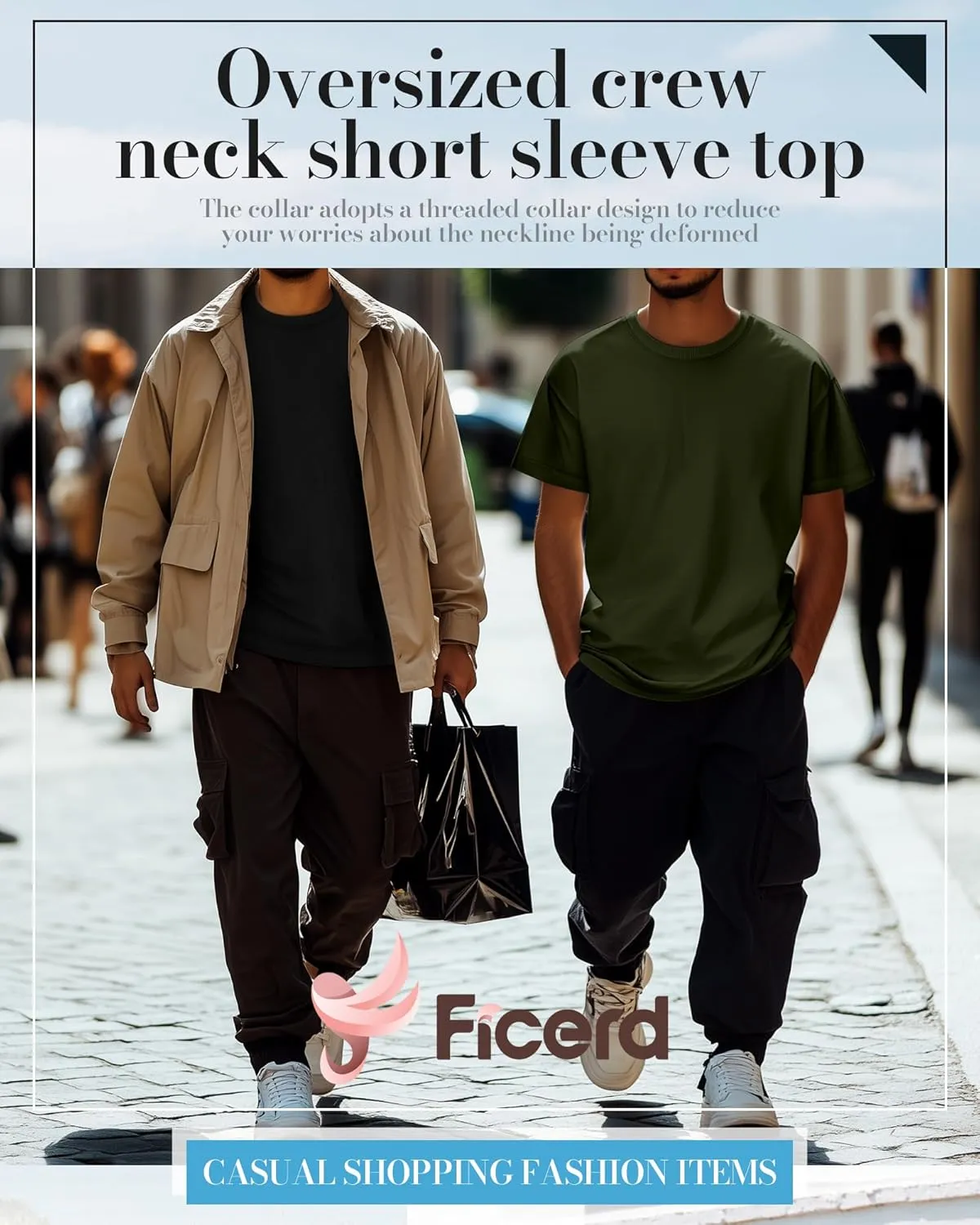Ficerd 5 Pack Men's Big and Tall Shirts Short Sleeve Cotton Tee Summer Crew Neck Oversize Top Loose Fit Shirt Multipack