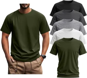 Ficerd 5 Pack Men's Big and Tall Shirts Short Sleeve Cotton Tee Summer Crew Neck Oversize Top Loose Fit Shirt Multipack