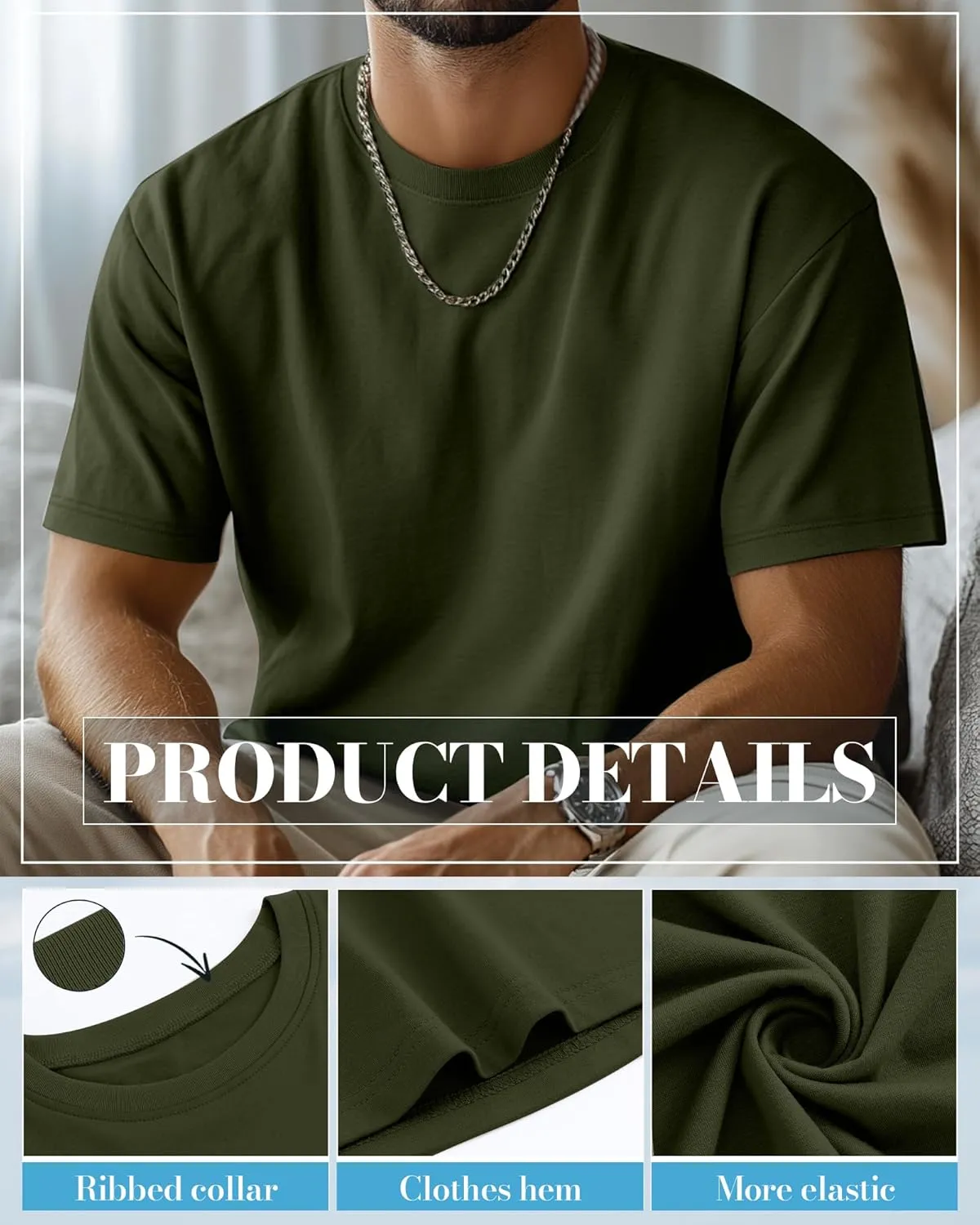 Ficerd 5 Pack Men's Big and Tall Shirts Short Sleeve Cotton Tee Summer Crew Neck Oversize Top Loose Fit Shirt Multipack