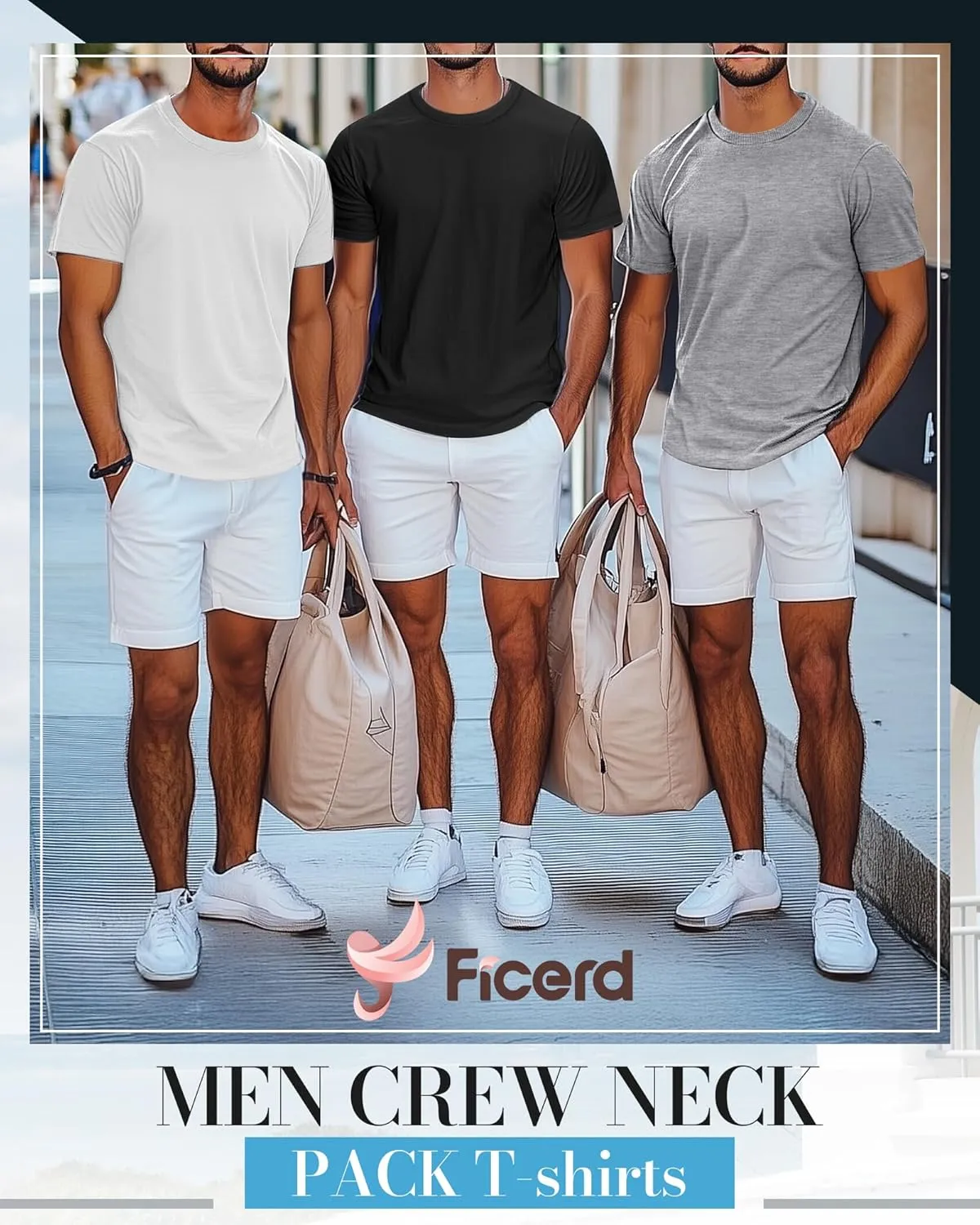 Ficerd 5 Pack Men's Big and Tall Shirts Short Sleeve Cotton Tee Summer Crew Neck Oversize Top Loose Fit Shirt Multipack