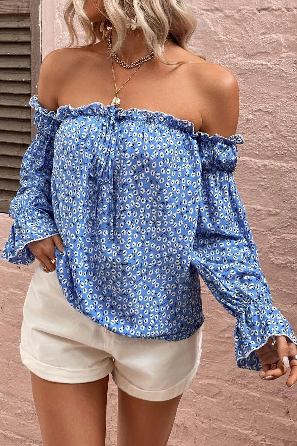 Gen Z Fashion Off The Shoulder Long Sleeve Blouse