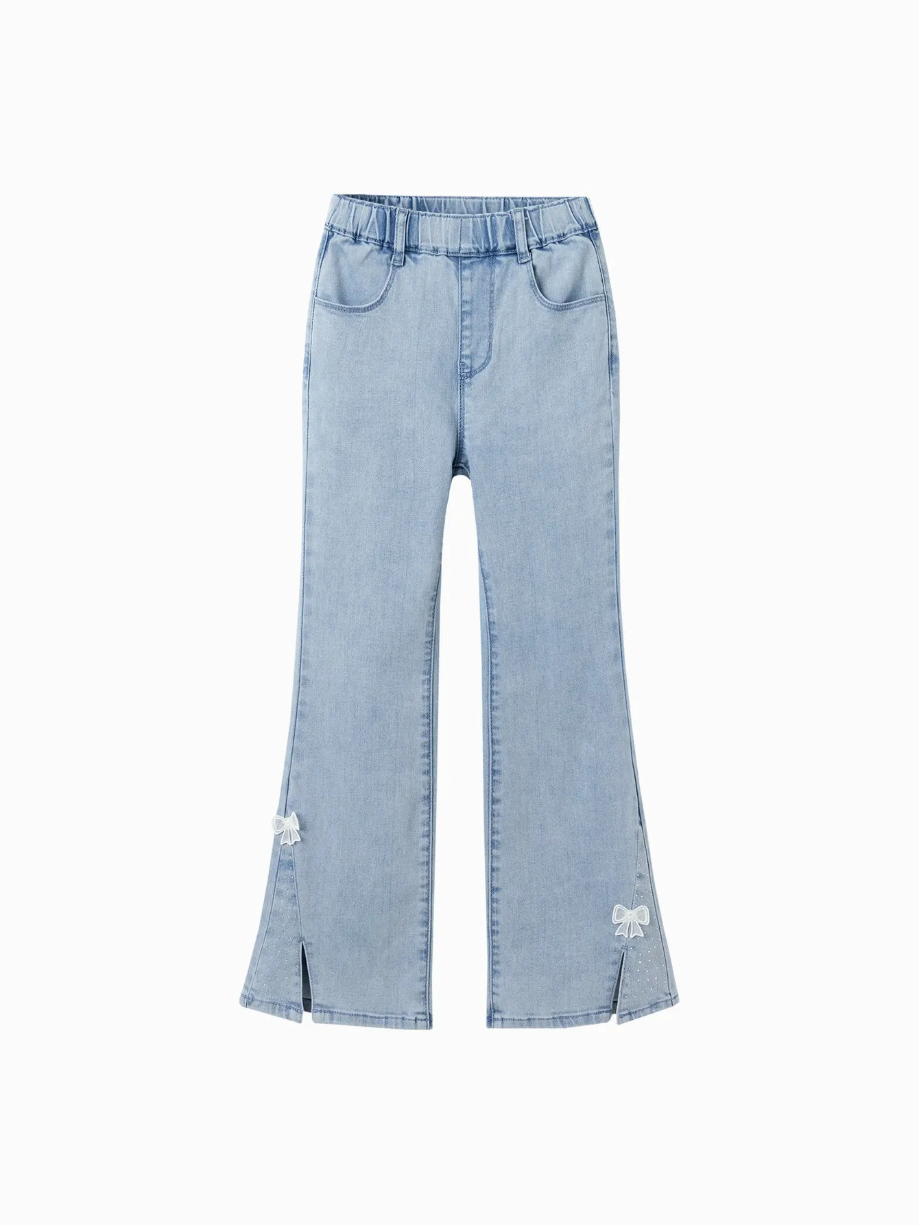 Girl Highlight Moment Denim Pale Blue Bow Trousers