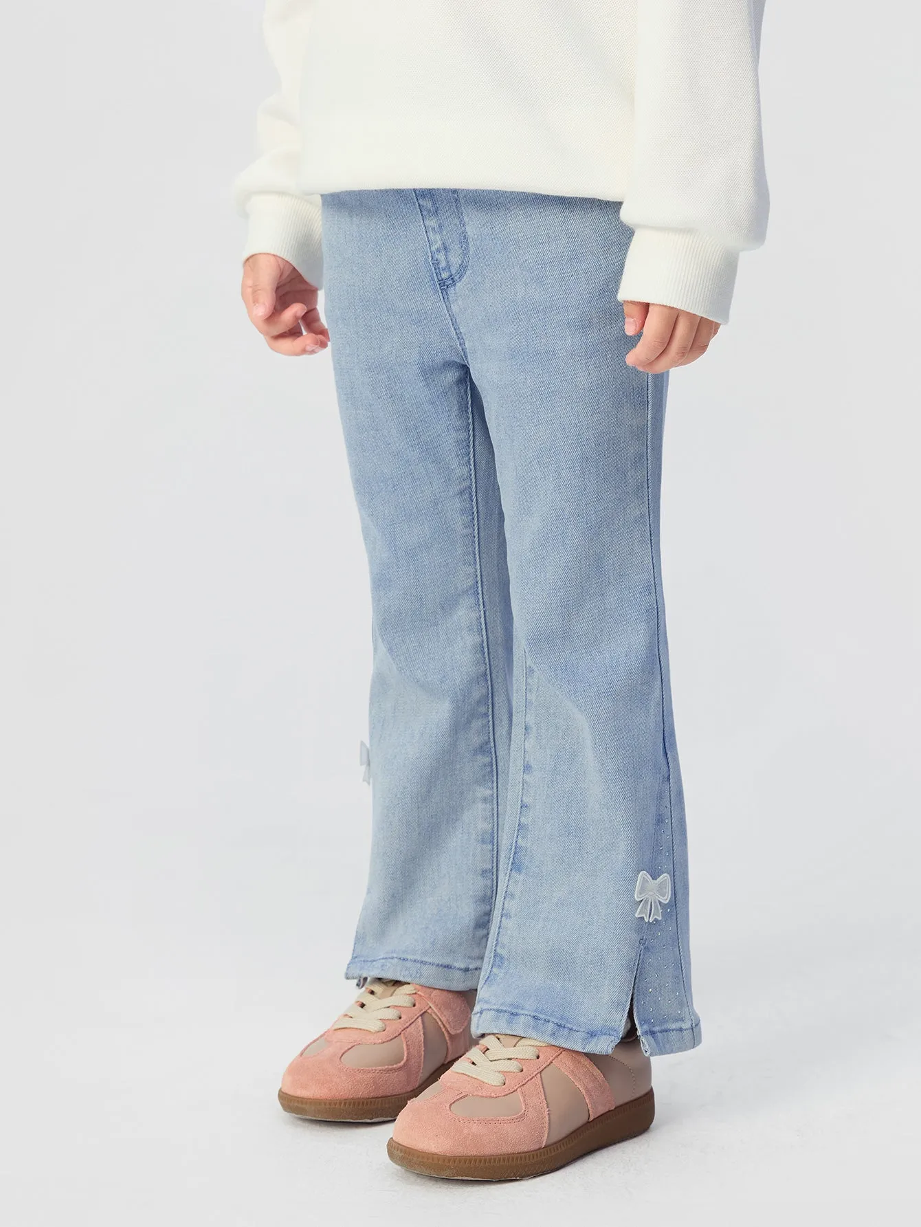 Girl Highlight Moment Denim Pale Blue Bow Trousers