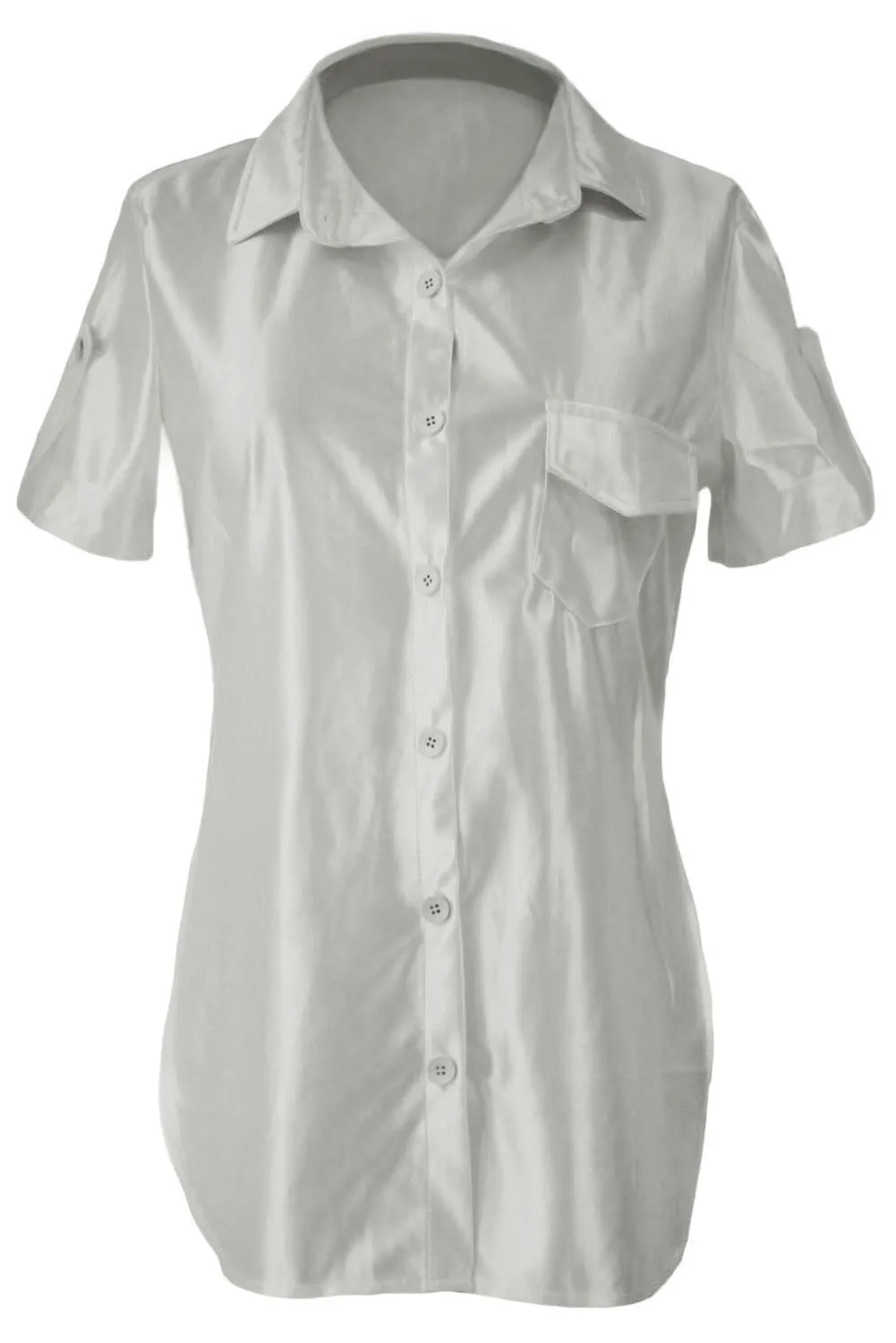 Grey Stylish Slit Button Shirt Top