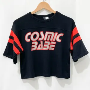 H&M Divided Black & Red Glitter Cosmic Babe Slogan Cropped T-Shirt XS