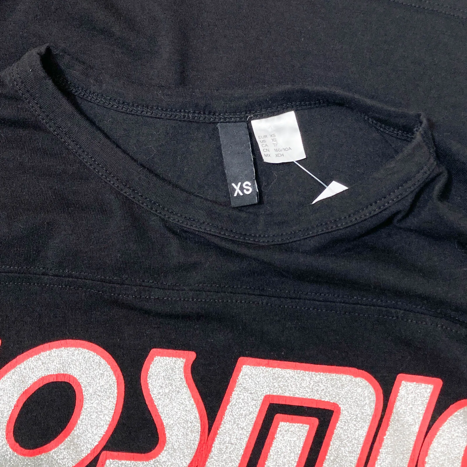 H&M Divided Black & Red Glitter Cosmic Babe Slogan Cropped T-Shirt XS