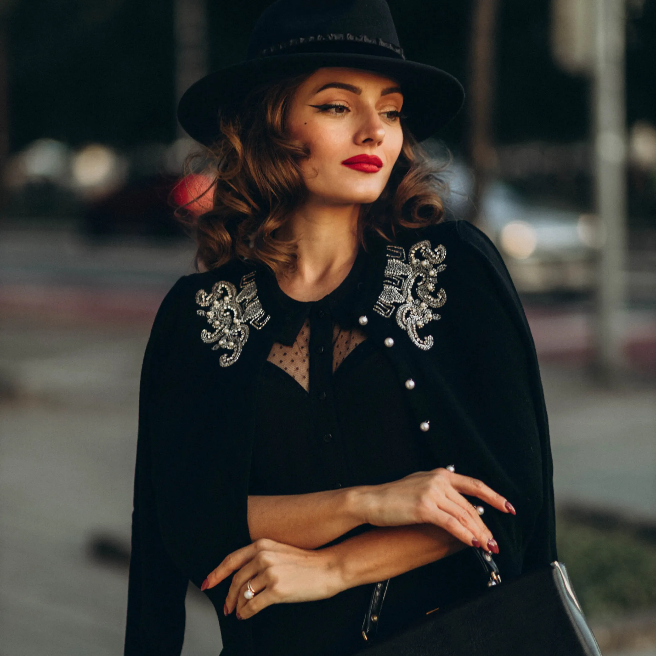 Hand Beaded Cardigan in Black
