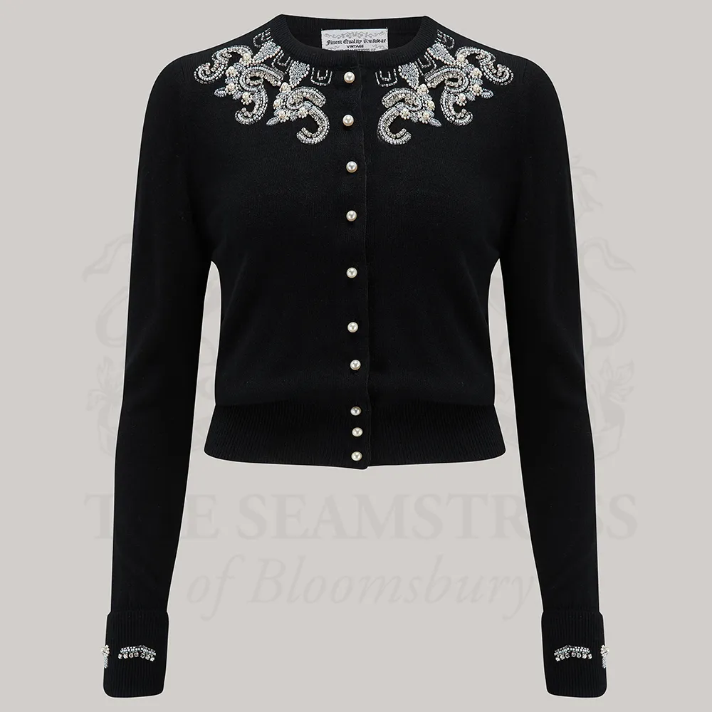 Hand Beaded Cardigan in Black