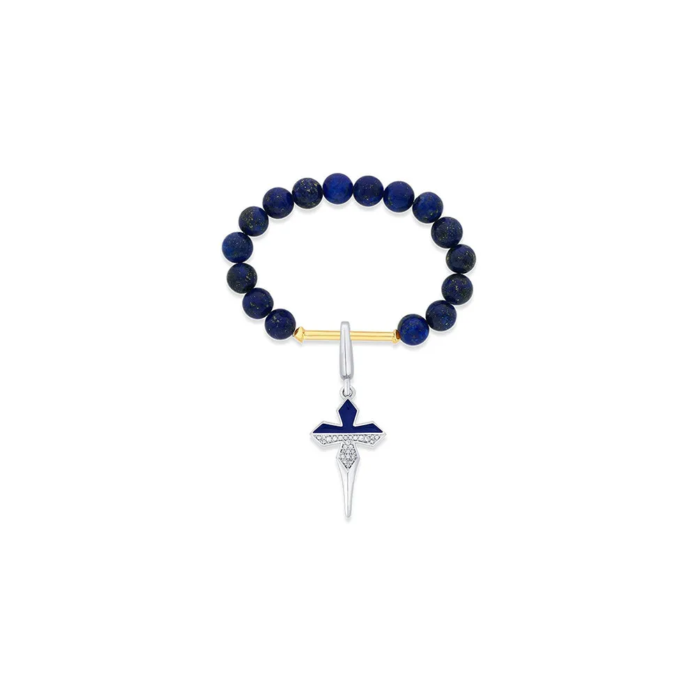 Isharya Cross Chrome Blue Charm Rhodium Plated