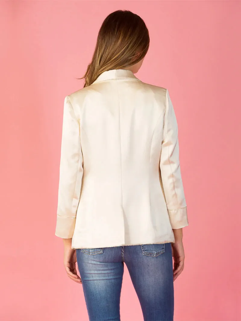 Ivory Silky Jacket with Rhinestone Trim