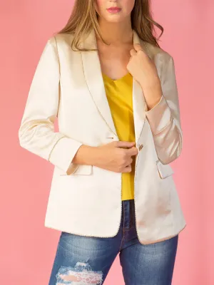 Ivory Silky Jacket with Rhinestone Trim