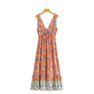 JASMINE Boho Floral Sleeveless Cotton Maxi Dress