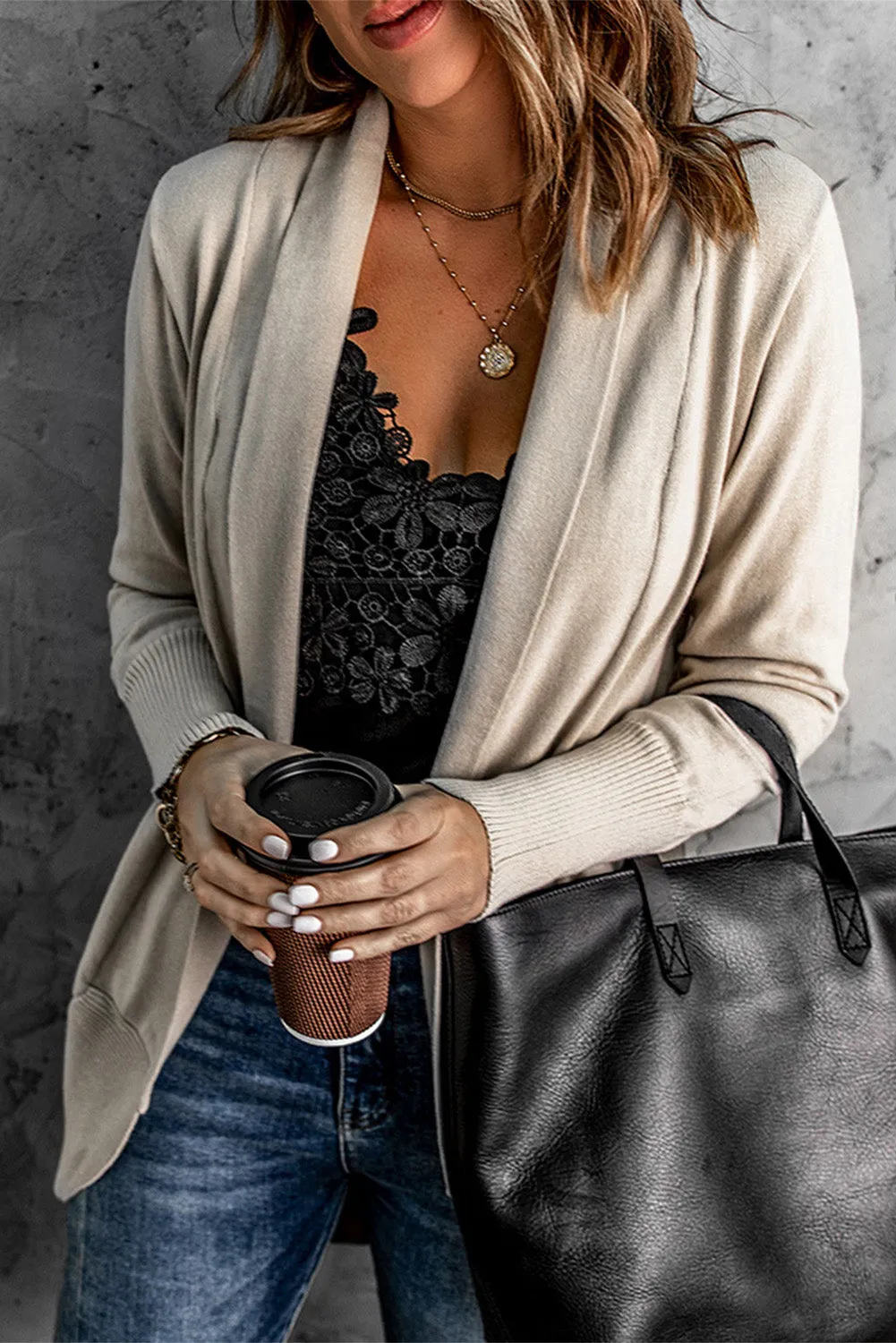 Khaki Super Soft Long Sleeves Open Cardigan
