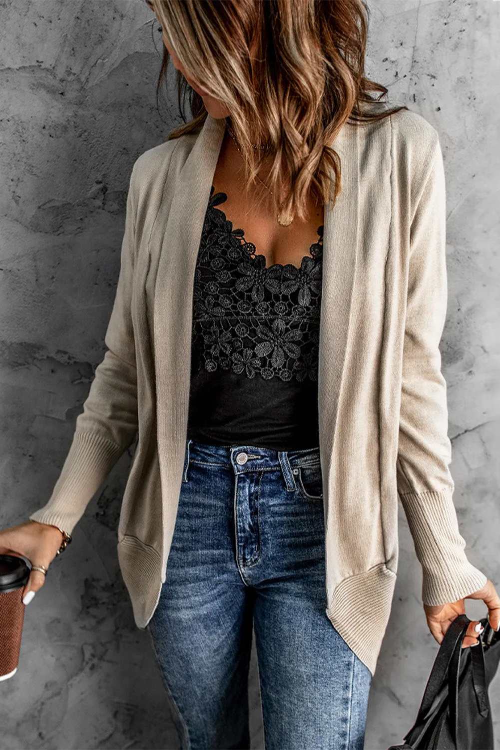 Khaki Super Soft Long Sleeves Open Cardigan