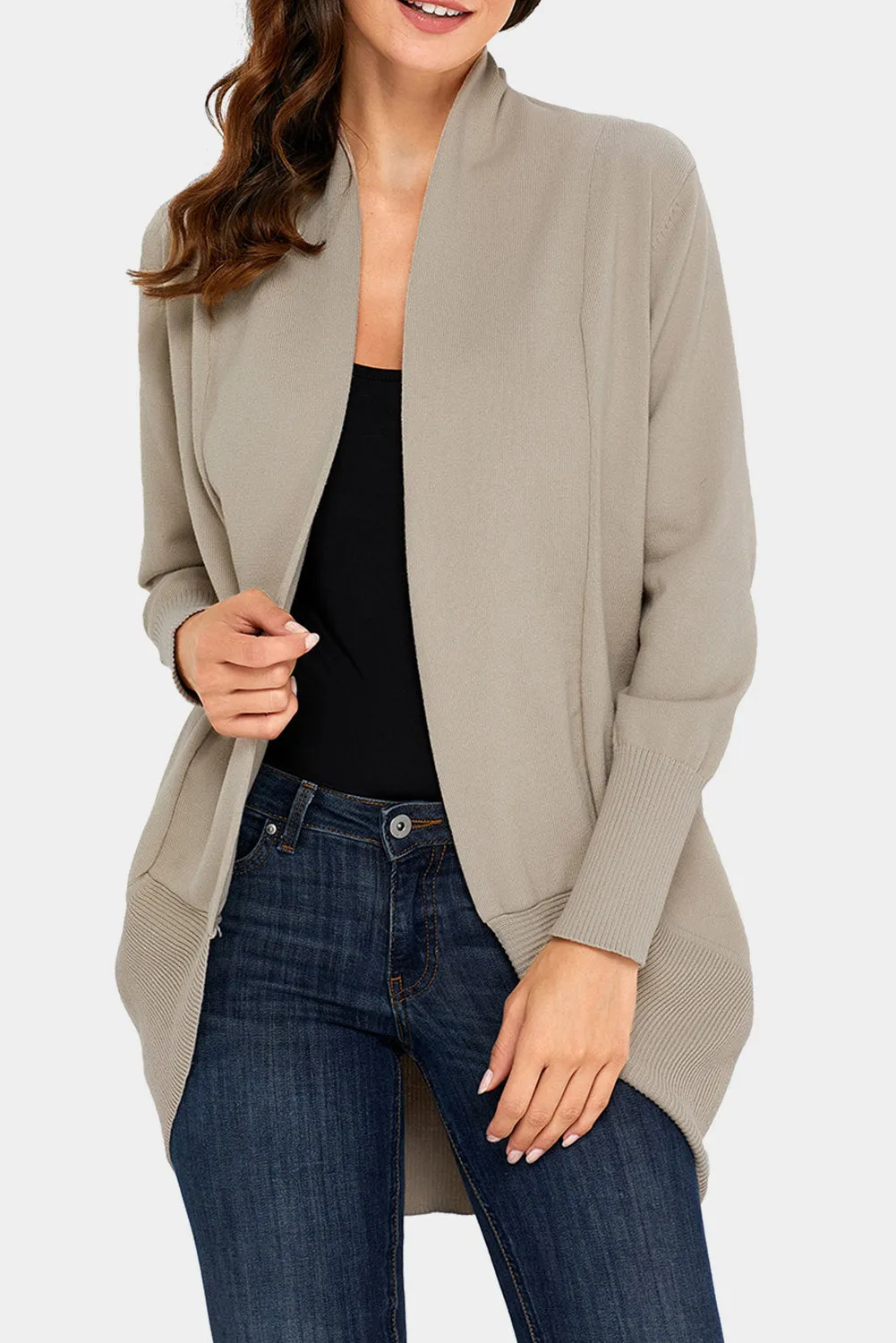 Khaki Super Soft Long Sleeves Open Cardigan