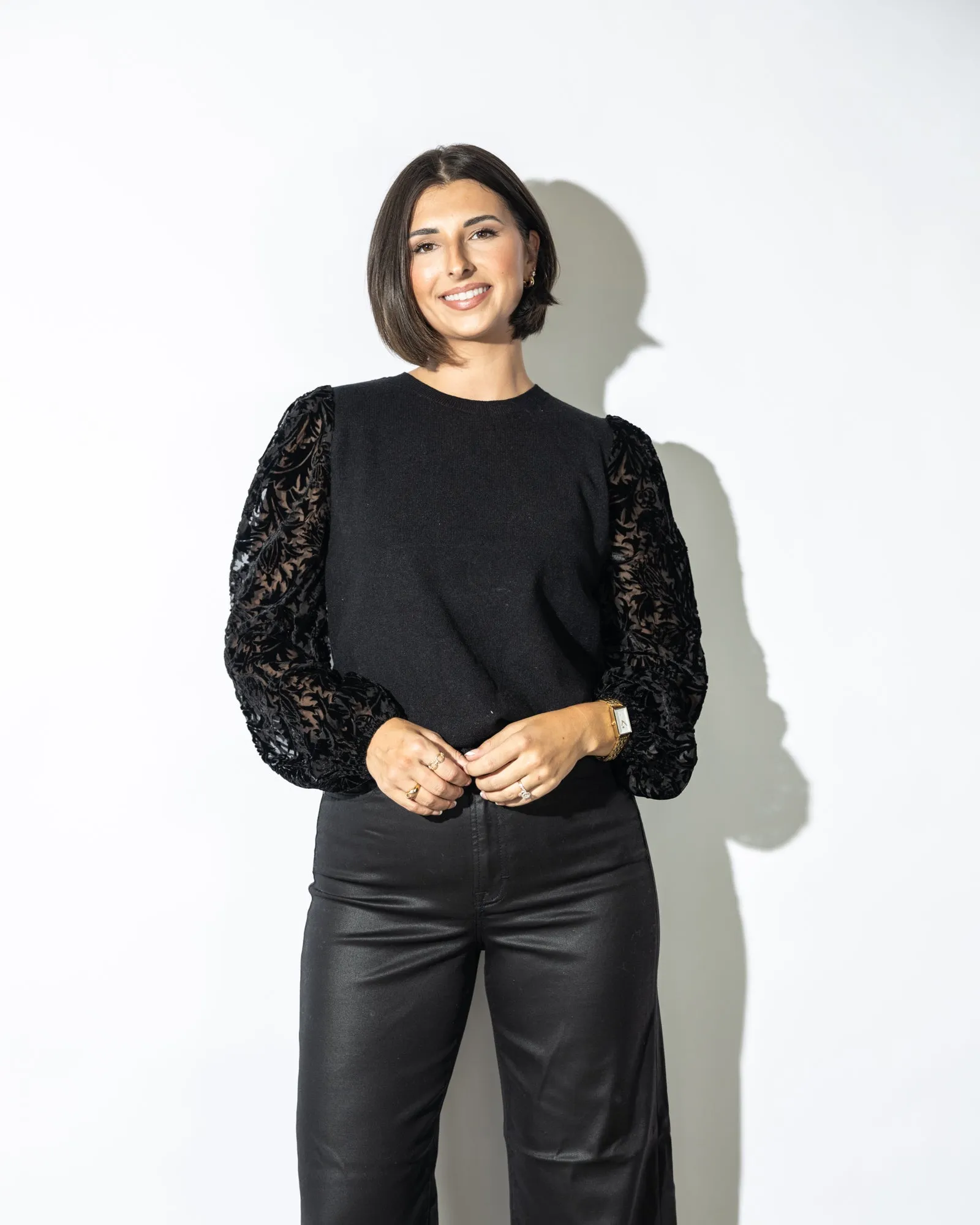 Lacey Contrast Sleeve Blouse