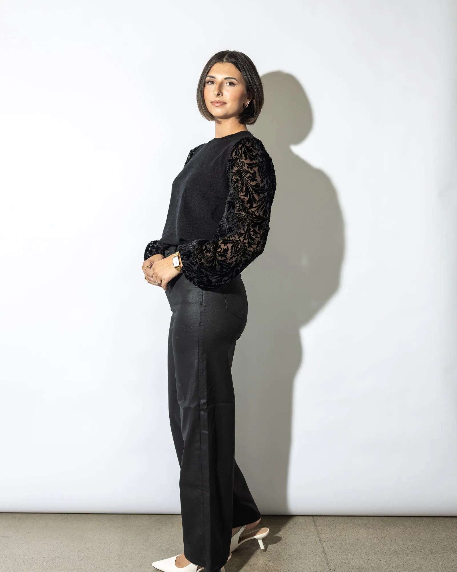 Lacey Contrast Sleeve Blouse