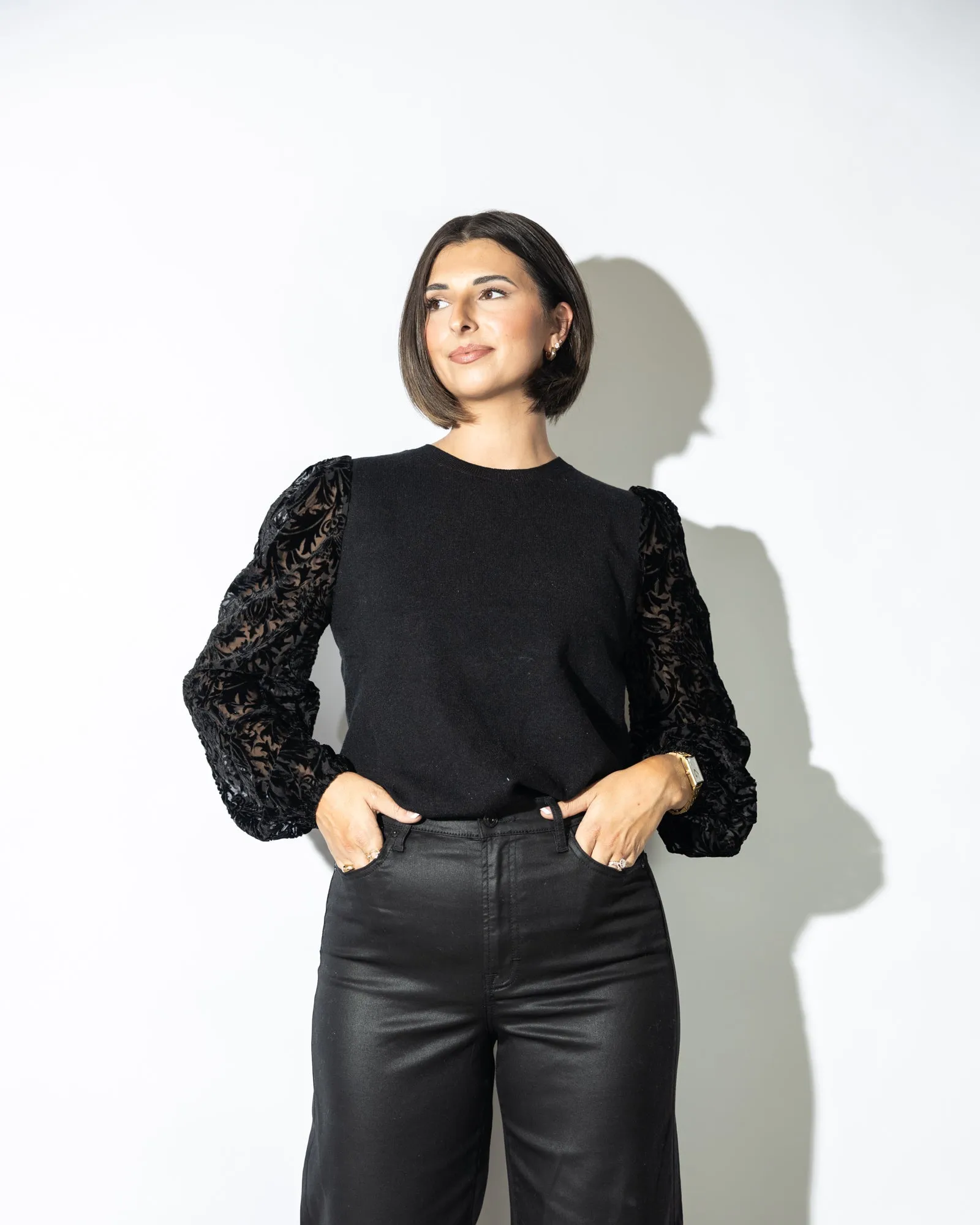 Lacey Contrast Sleeve Blouse