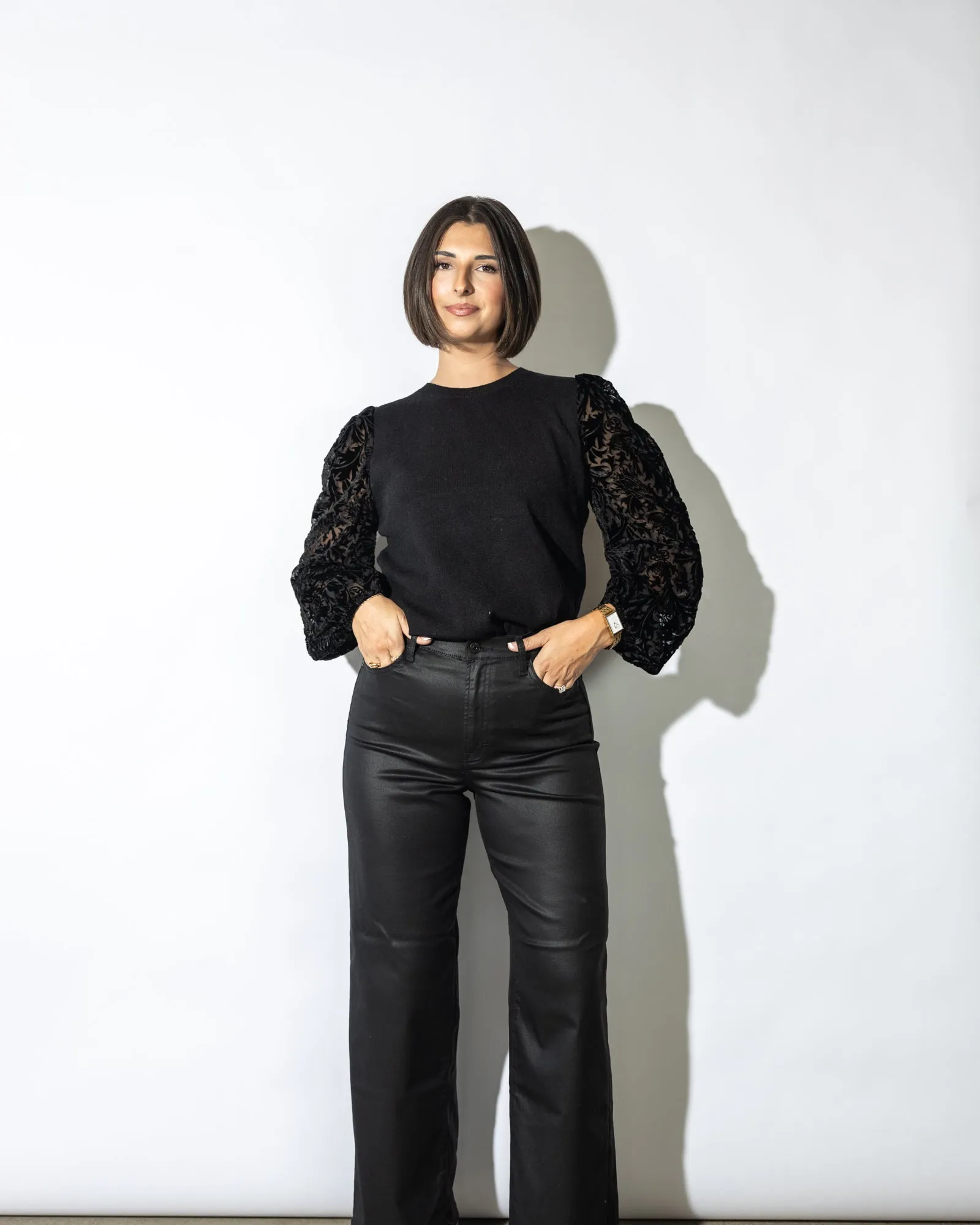 Lacey Contrast Sleeve Blouse