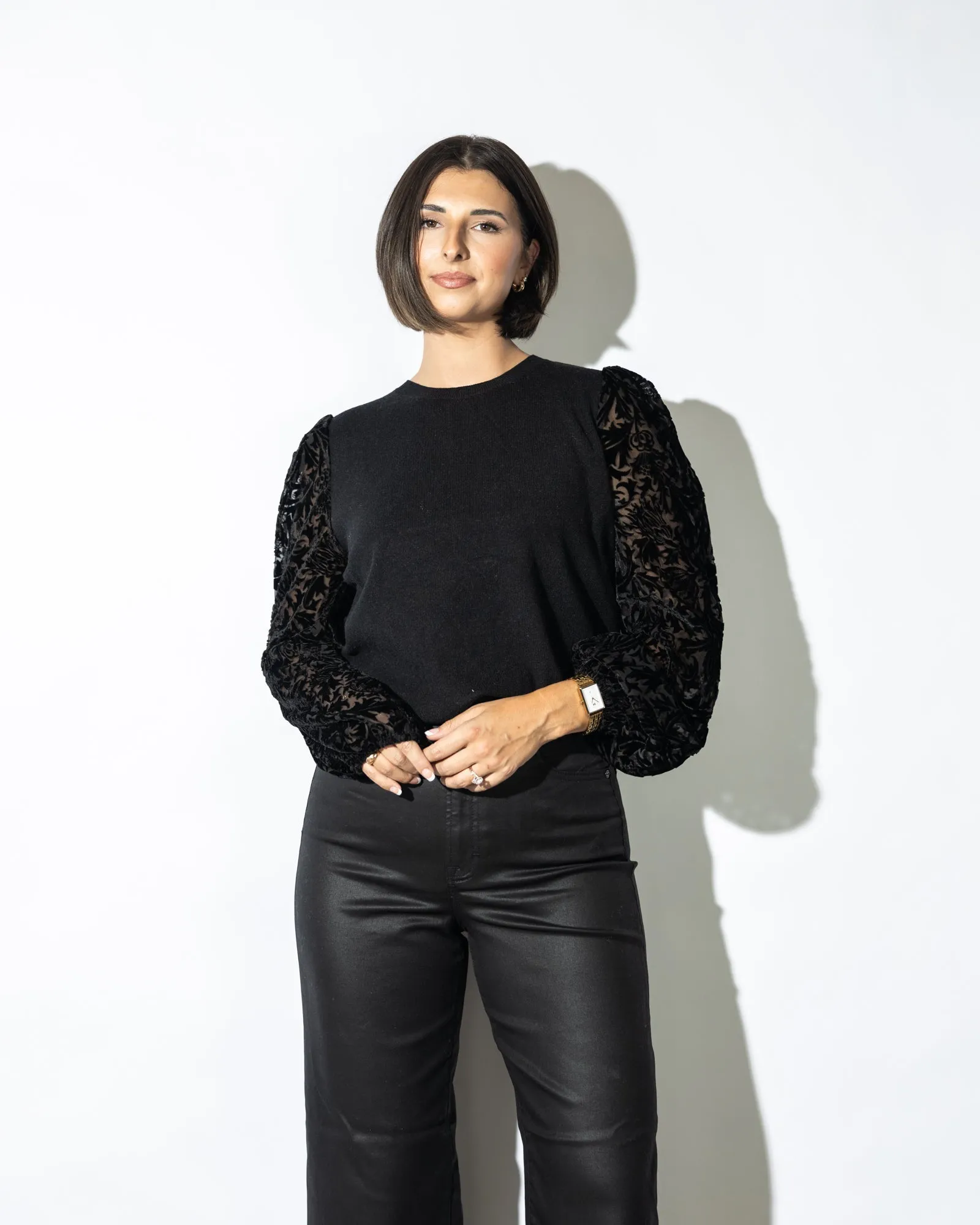 Lacey Contrast Sleeve Blouse