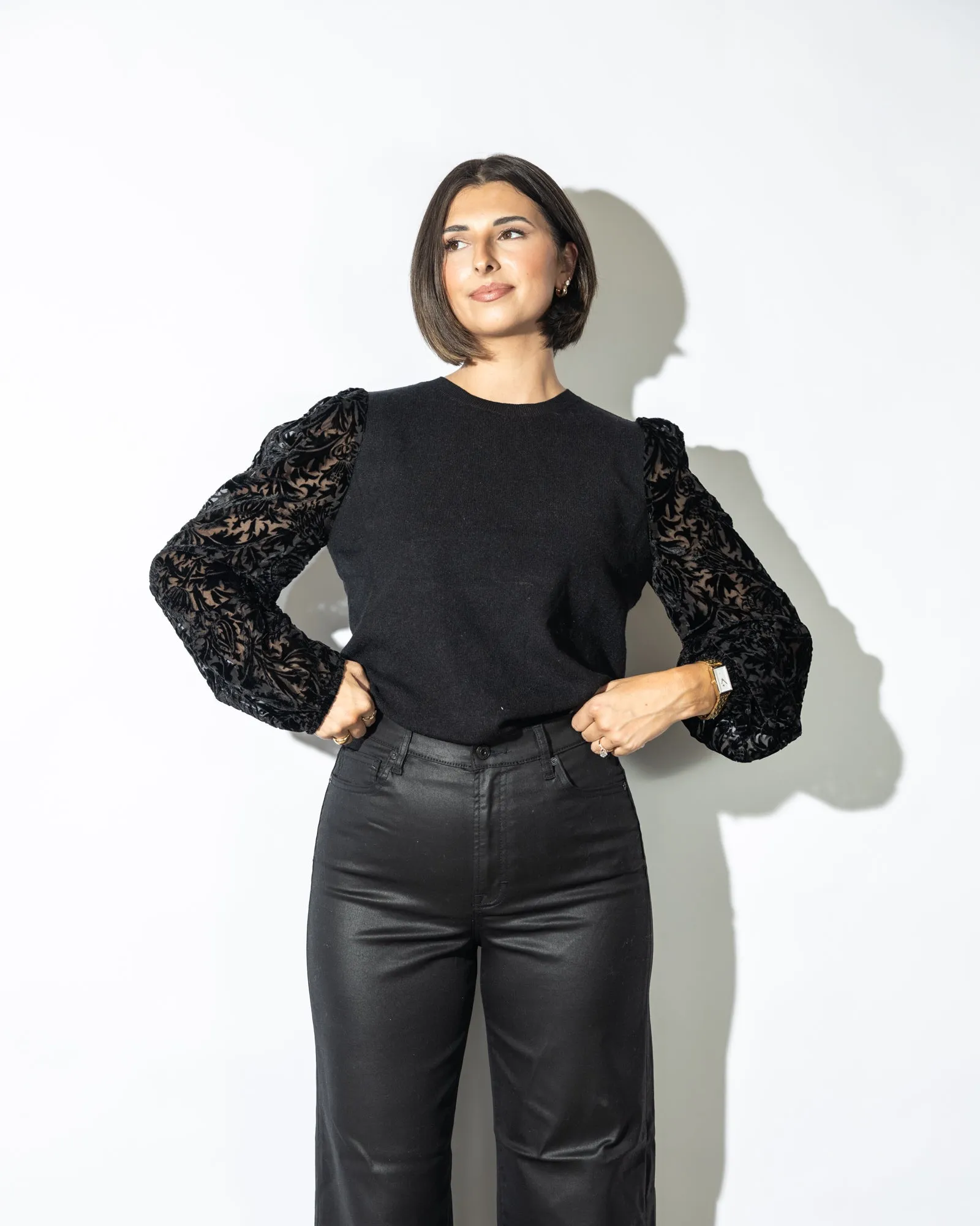 Lacey Contrast Sleeve Blouse