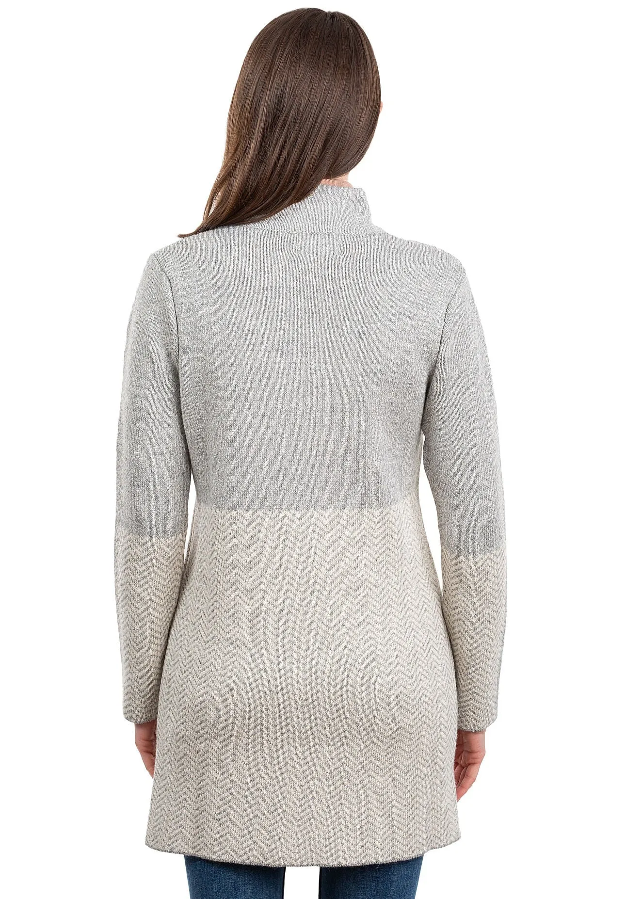 Ladies Herringbone Wool Coat | Natural Grey