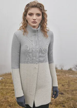 Ladies Herringbone Wool Coat | Natural Grey