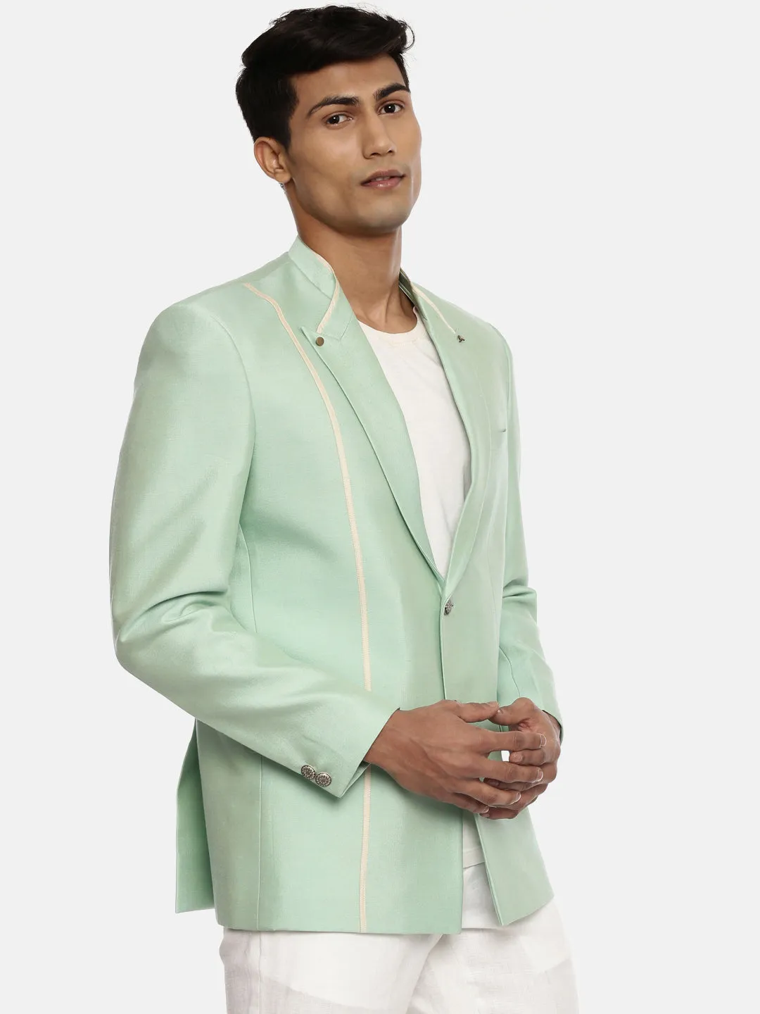 Light Green Men's Silk Blazer - MMJ086