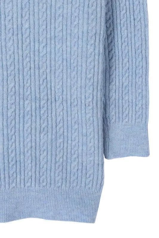 LILOU Wool Blended Cable Knitted Cardigan, Light Blue