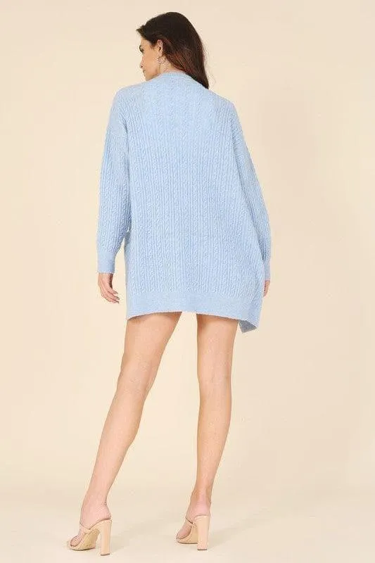 LILOU Wool Blended Cable Knitted Cardigan, Light Blue