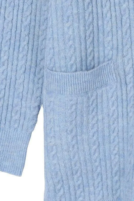 LILOU Wool Blended Cable Knitted Cardigan, Light Blue