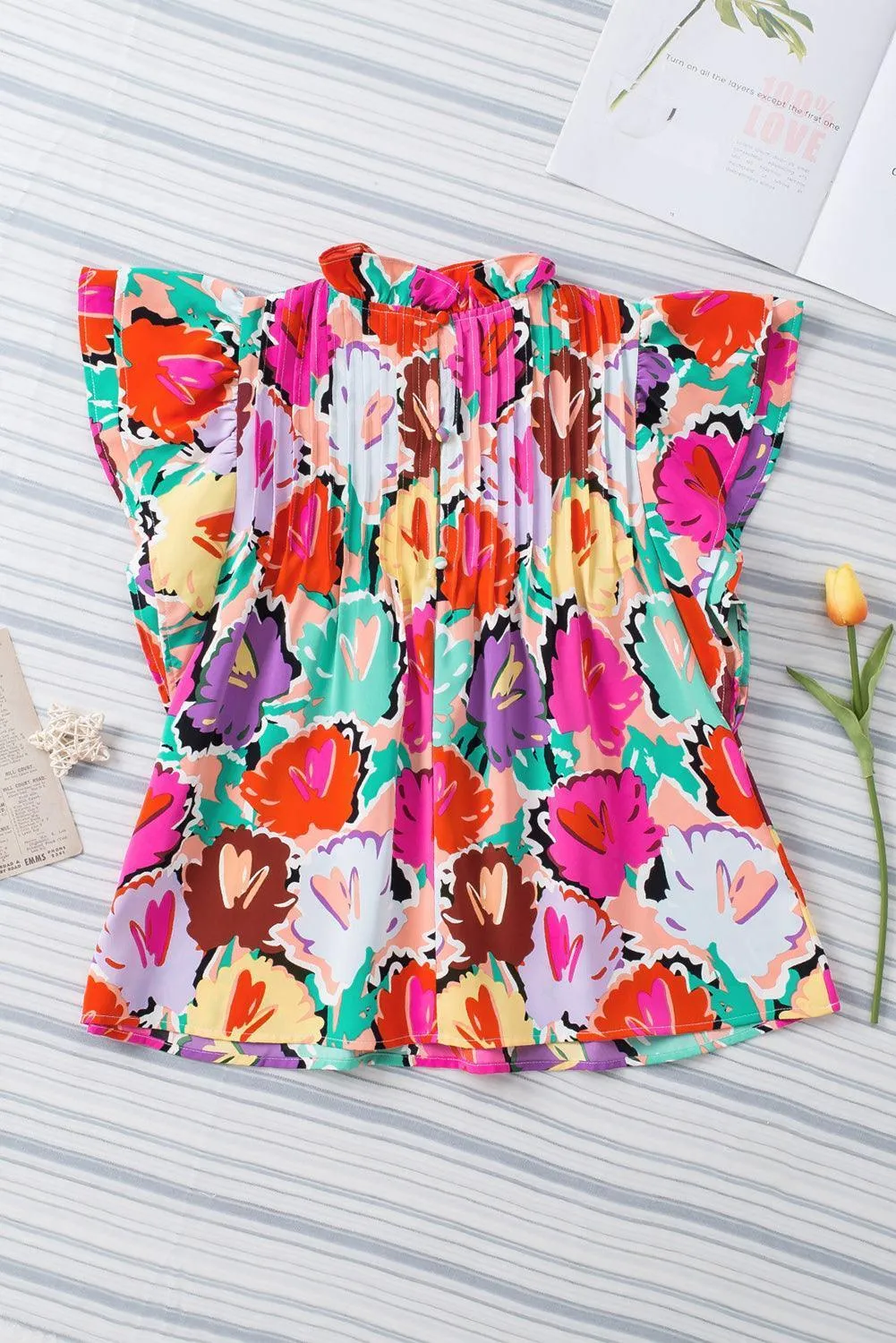 Live Colorfully Flutter Sleeve Floral Blouse
