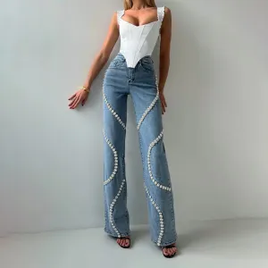 LVSANW Design Surrounds Rhinestone Jeans for Women Autumn 2025 New Niche Loose Straight Pants Fashionable Casual and Versatile Trousers