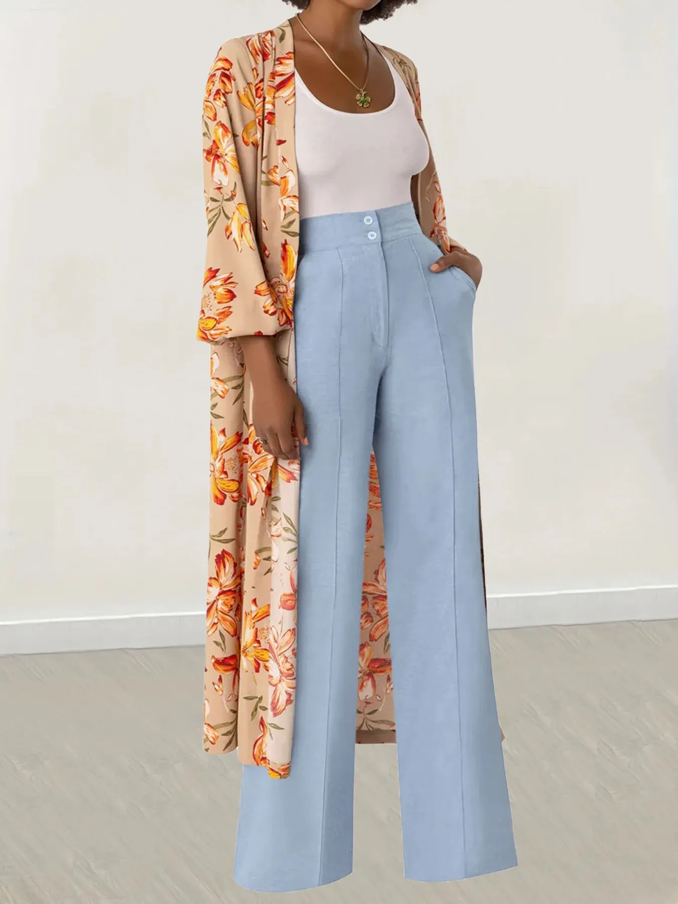 LVSANW M3239 European and American cross-border Amazon women's casual pants, elegant and elegant work clothing pants, versatile fashionable wide-leg pants